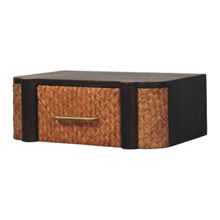 Side angle view of Rattan Chest of Drawers Wall Mounted Cane Front Mocha Natural Rattan