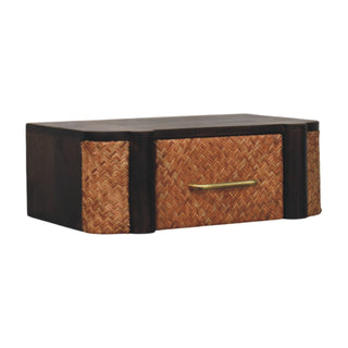 Side view of Rattan Chest of Drawers Wall Mounted Cane Front Mocha Natural Rattan