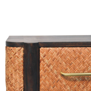 Close-up of woven rattan detail on Rattan Chest of Drawers Wall Mounted Cane Front Mocha Natural Rattan
