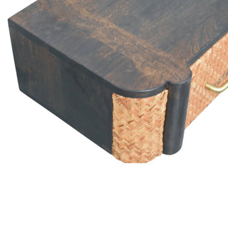 Finish detail view of Rattan Chest of Drawers Wall Mounted Cane Front Mocha Natural Rattan