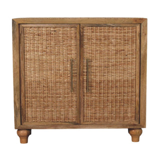 Rattan Oak 2-Door Cabinet Natural Rattan Bun Feet - front view product shot