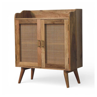 Side angle view of Rattan Wardrobe Cabinet Cane Double Doors T-Bar Handles Natural Rattan