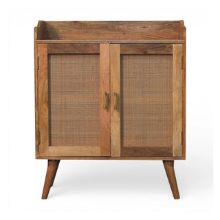 Front view of Rattan Wardrobe Cabinet Cane Double Doors T-Bar Handles Natural Rattan