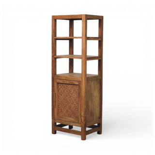 Side angle view of Rattan Wardrobe Open Shelf Unit Woven Cabinet Door Golden Teak Natural Rattan