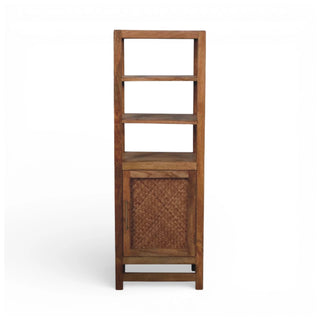 Front view of Rattan Wardrobe Open Shelf Unit Woven Cabinet Door Golden Teak Natural Rattan