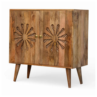 Rosalie Rattan Sideboard Cut-Out Petal Doors Nordic Legs Natural Rattan