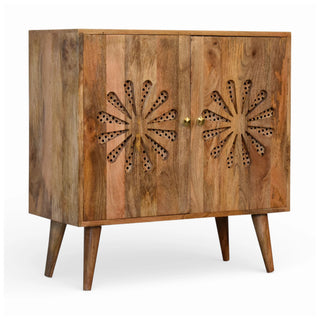 Rosalie Rattan Sideboard Cut-Out Petal Doors Nordic Legs Natural Rattan