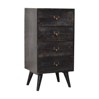 Side angle view of Raven Filing Cabinet Four-Drawer Ash Black Label-Pull Home Office Scandi Legs