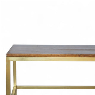 Rectangular Mid-Century Modern Coffee Table with Gold Base - leg detail close up