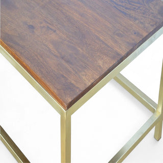 Rectangular Mid-Century Modern Coffee Table with Gold Base - rounded edge detail
