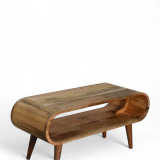 Rectangular Mid-Century Modern Solid Wood Coffee Table - rounded edge detail