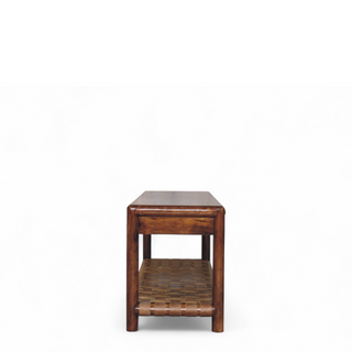 Top view of Regency Rattan Bench Jute Woven Seat Panel Chestnut Frame Natural Rattan