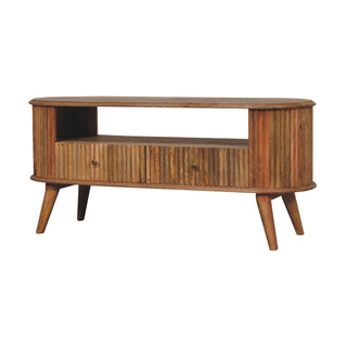 Remi Media Unit Natural Oak Ribbed - side angle view