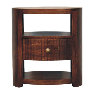 Remi Side Table With Drawer Open Shelf Fluted Mango Wood - front view