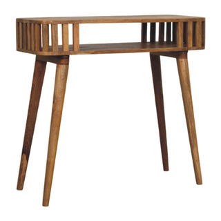 Reva Hallway Console Table Slatted Open Shelf - side angle view