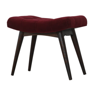 Reva Upholstered Bench Wine Red Velvet - channel tufted seat detail close-up