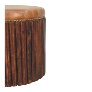 Ribbed leather accent stool three-quarter angled view