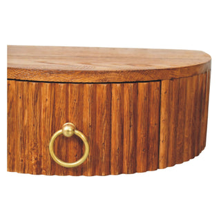 Ring pull wall nightstand top surface and wood grain close-up