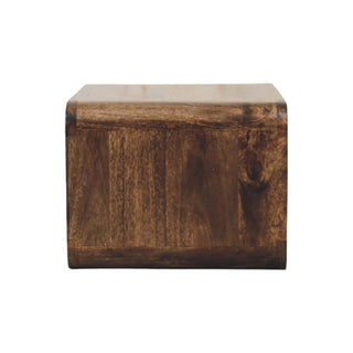 Rear view of natural oak floating nightstand showing back panel