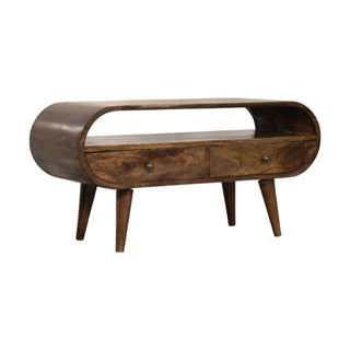 Rounded edge media unit side view left showing solid wood construction