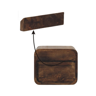 Dark chestnut floating nightstand wall-mounting installation diagram with bracket