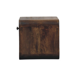 Bottom view of dark chestnut floating nightstand showing compact cube silhouette