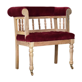 Rowan Hallway Bench Wine Red Velvet - side angle view