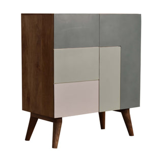Side angle view of Sage Sideboard Cabinet Three-Tone Sage Green L-Pattern Hand-Painted with Drawers