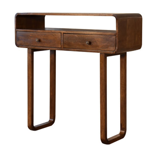 Selene Slim Console Table U-Frame Chestnut - side angle view