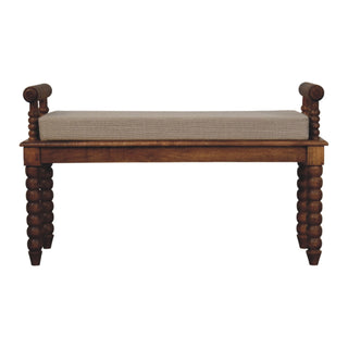 Sera Hallway Bench Linen Upholstered Bobbin Turned Legs - front view