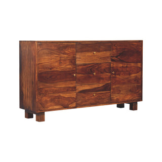 Side angle view of Shenley Large Sideboard with Block Panel Doors and Drawers in Sheesham Chestnut