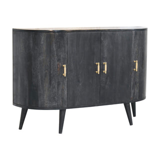 Side angle view of Solano Sideboard Cabinet Ash Black Solid Mango Wood Gold T-Bar Handles