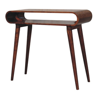 Side angle view of Solara Hallway Console Table Honey Caramel Open Loop Frame Mango Wood