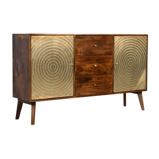 Solène Sideboard Cabinet Brass Embossed Doors - side angle view