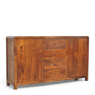 Side angle view of Solid Wood Aspen Sideboard with Storage, showing the storage shape and furniture finish