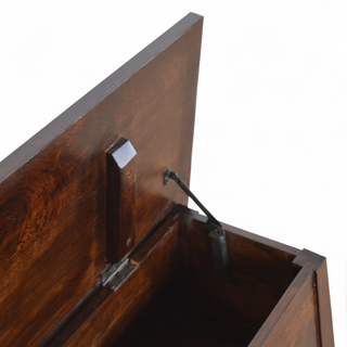 Finish detail view of Solid Wood Lid-Up Storage Box, showing the furniture silhouette and finish