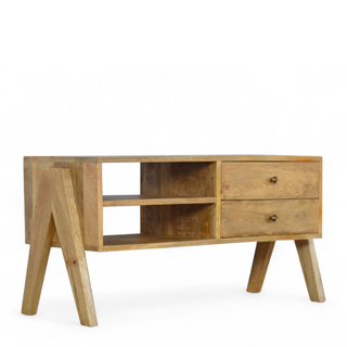 Solid Wood Trestle Media Unit - side angle view