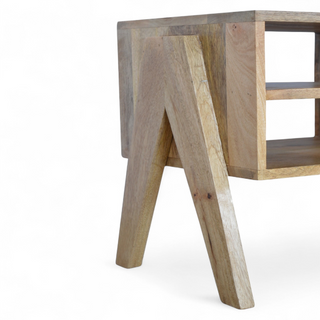 Solid Wood Trestle Media Unit - open shelving storage detail