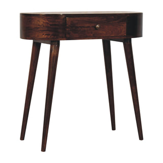 Sorrel Small Console Table with Drawer Honey Caramel Oval Top Mango - side angle view