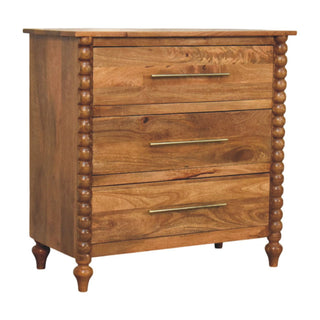Spindle 3-Drawer Chest - spindle leg detail close-up