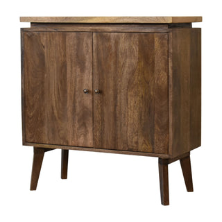 Stratum Sideboard Cabinet Dark Walnut Chevron Parquet Top Twin-Door Tapered Legs – rear view showing dark walnut construction and tapered legs