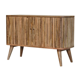 Side angle view of Stratum Small Sideboard with Mixed Grain Stripe Doors and Nordic Tapered Legs