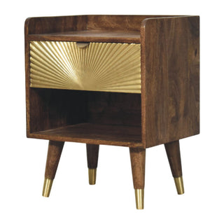 Sunburst Brass Inlay Bedside - side angle view