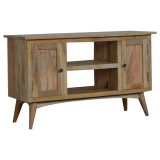 Side angle view of Tallo Media Unit Chestnut Finish Tall Open Shelving Plinth Base