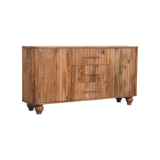 Side angle view of Tawney Large Sideboard with Drawers and Cupboards in Golden Teak Finish