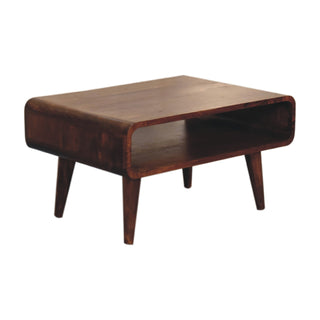 Tove Media Unit – Chestnut – rear view showing chestnut construction and tapered legs