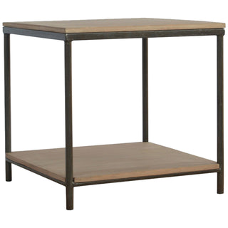 Side angle view of Tove Side Table Open Shelf Metal Frame Solid Mango Wood Natural