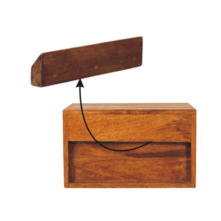 Close-up detail of Turned Pillar Wall Nightstand, showing the storage shape and furniture finish