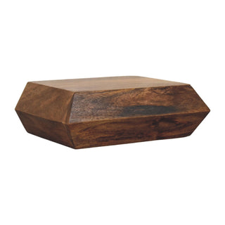 Vael Floating Media Unit Golden Teak Faceted with Discreet Drawer - side angle view