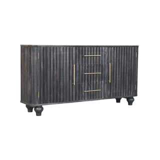 Side angle view of Valdis Large Sideboard with Fluted Front, Drawers and Turned Bun Feet